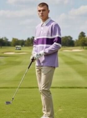 Bogey Boys Purple Color block Long Sleeve Polo Mens size Large